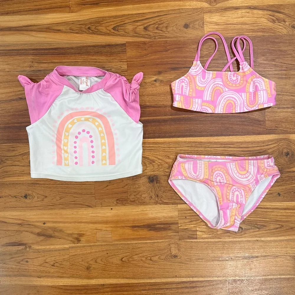 Kids Cat & Jack 2 Piece Rainbow Swimsuit + Rash Guard Size XS (4/5)